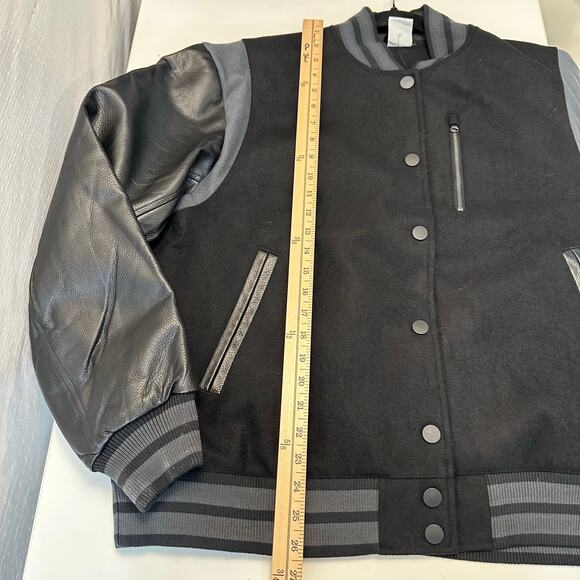 Nike Sportswear Oversized Wool Leather Destroyer Jacket Womens M FN3672 Black - Picture 11 of 14